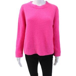Katie J Womens Fuzzy Crew Neck Long Sleeve Pullover Sweater Top Hot Pink Size XL